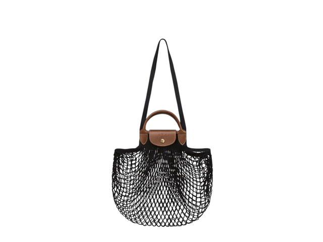 Longchamp Longchamp Le Pliage Filet Mesh Bag L In Cotton Canvas With Gold Metal Hardware Black - view 1