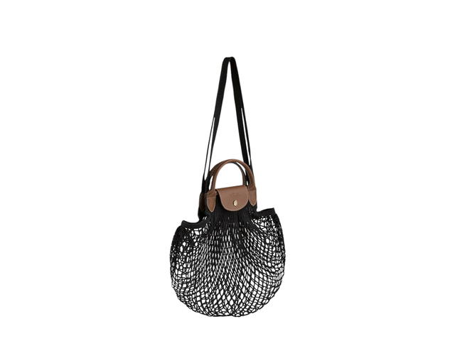 Longchamp Longchamp Le Pliage Filet Mesh Bag L In Cotton Canvas With Gold Metal Hardware Black - view 2