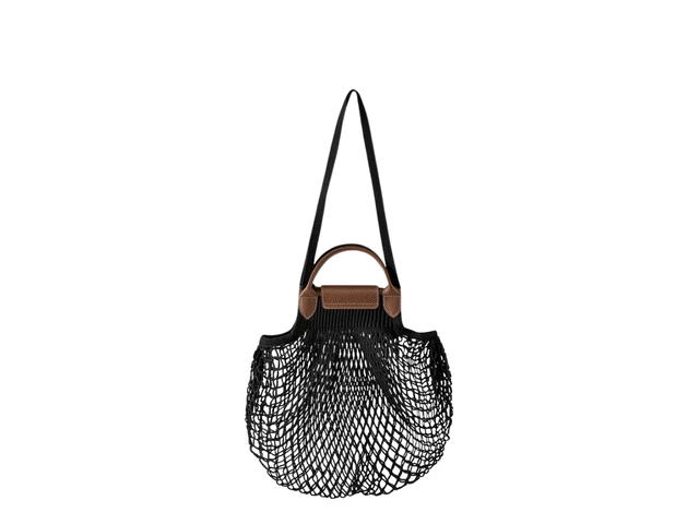 Longchamp Longchamp Le Pliage Filet Mesh Bag L In Cotton Canvas With Gold Metal Hardware Black - view 3