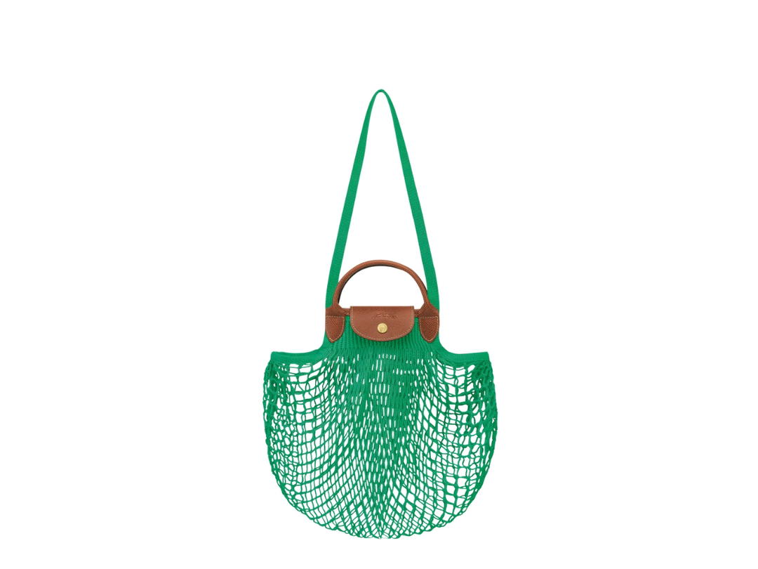Longchamp Longchamp Le Pliage Filet Mesh Bag L In Cotton Canvas With Gold Metal Hardware Green