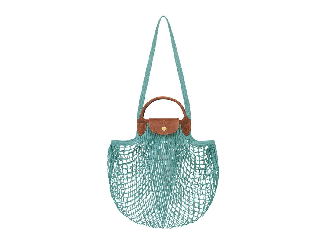 Longchamp Longchamp Le Pliage Filet Mesh Bag L In Cotton Canvas With Gold Metal Hardware Lagoon