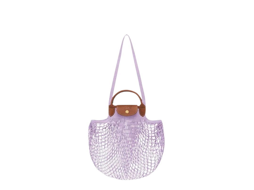Longchamp Longchamp Le Pliage Filet Mesh Bag L In Cotton Canvas With Gold Metal Hardware Lilac