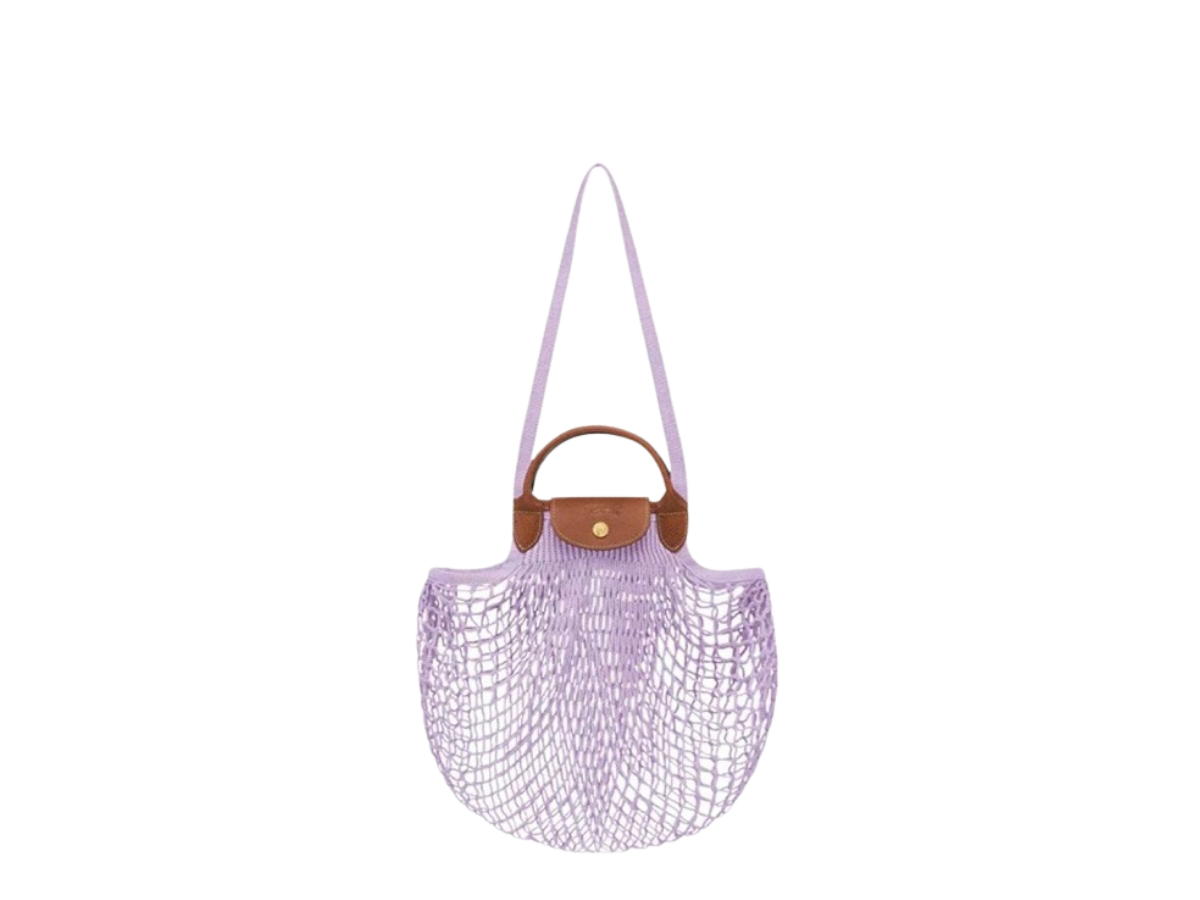 Longchamp Longchamp Le Pliage Filet Mesh Bag L In Cotton Canvas With Gold Metal Hardware Lilac