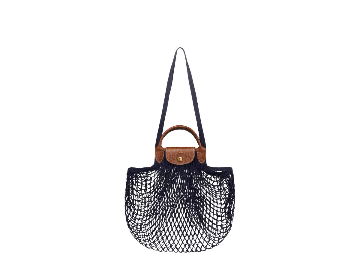 Longchamp Longchamp Le Pliage Filet Mesh Bag L In Cotton Canvas With Gold Metal Hardware Navy
