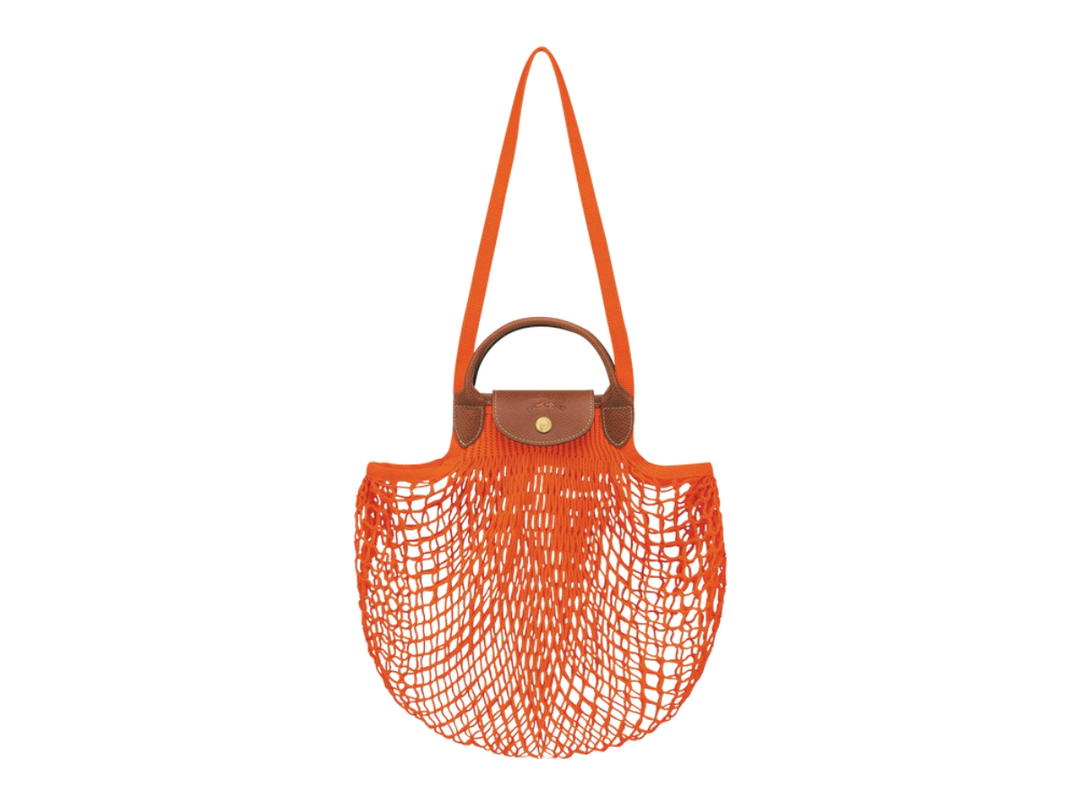 Longchamp Longchamp Le Pliage Filet Mesh Bag L In Cotton Canvas With Gold Metal Hardware Orange