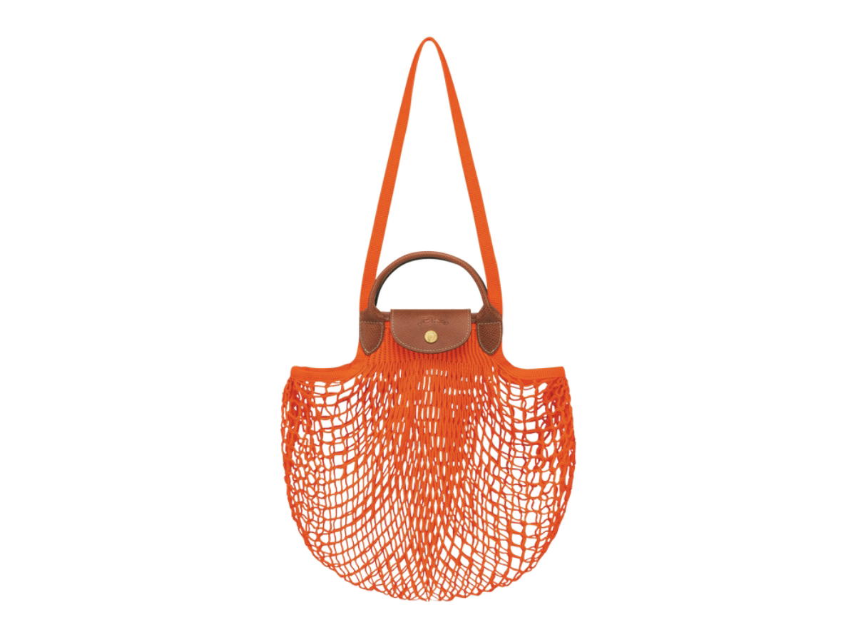 Longchamp Longchamp Le Pliage Filet Mesh Bag L In Cotton Canvas With Gold Metal Hardware Orange