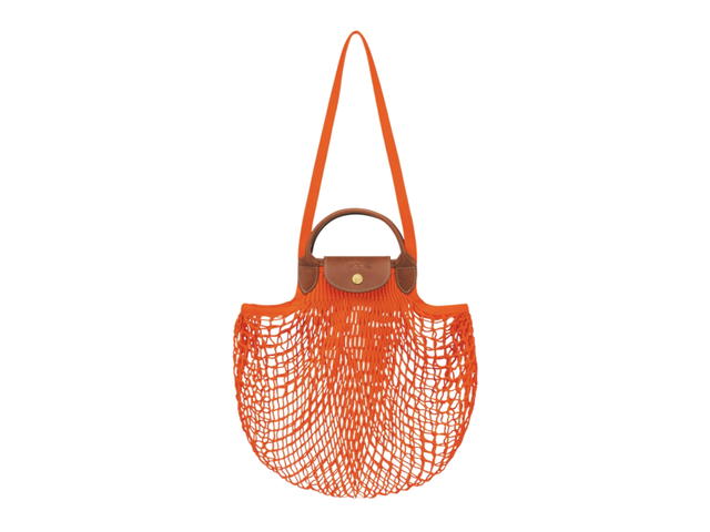 Longchamp Longchamp Le Pliage Filet Mesh Bag L In Cotton Canvas With Gold Metal Hardware Orange - view 1
