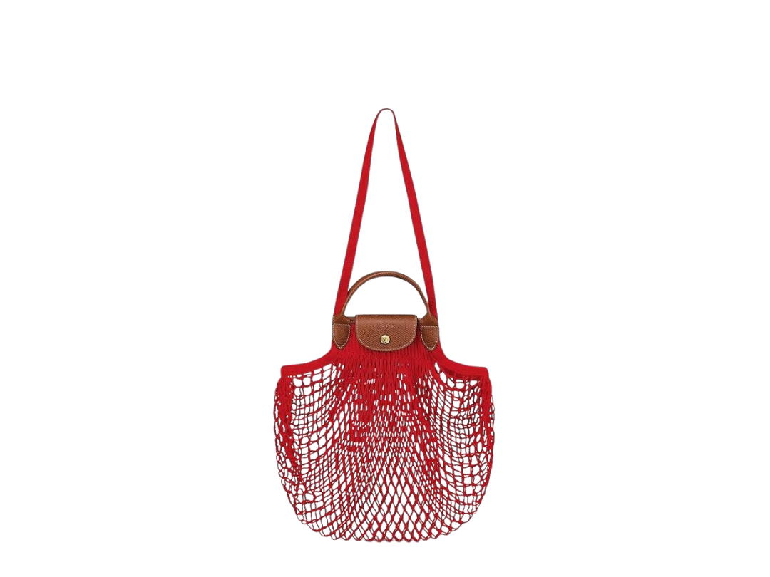 Longchamp Longchamp Le Pliage Filet Top Handle Bag In Cotton Canvas With Gold Metal Hardware Red