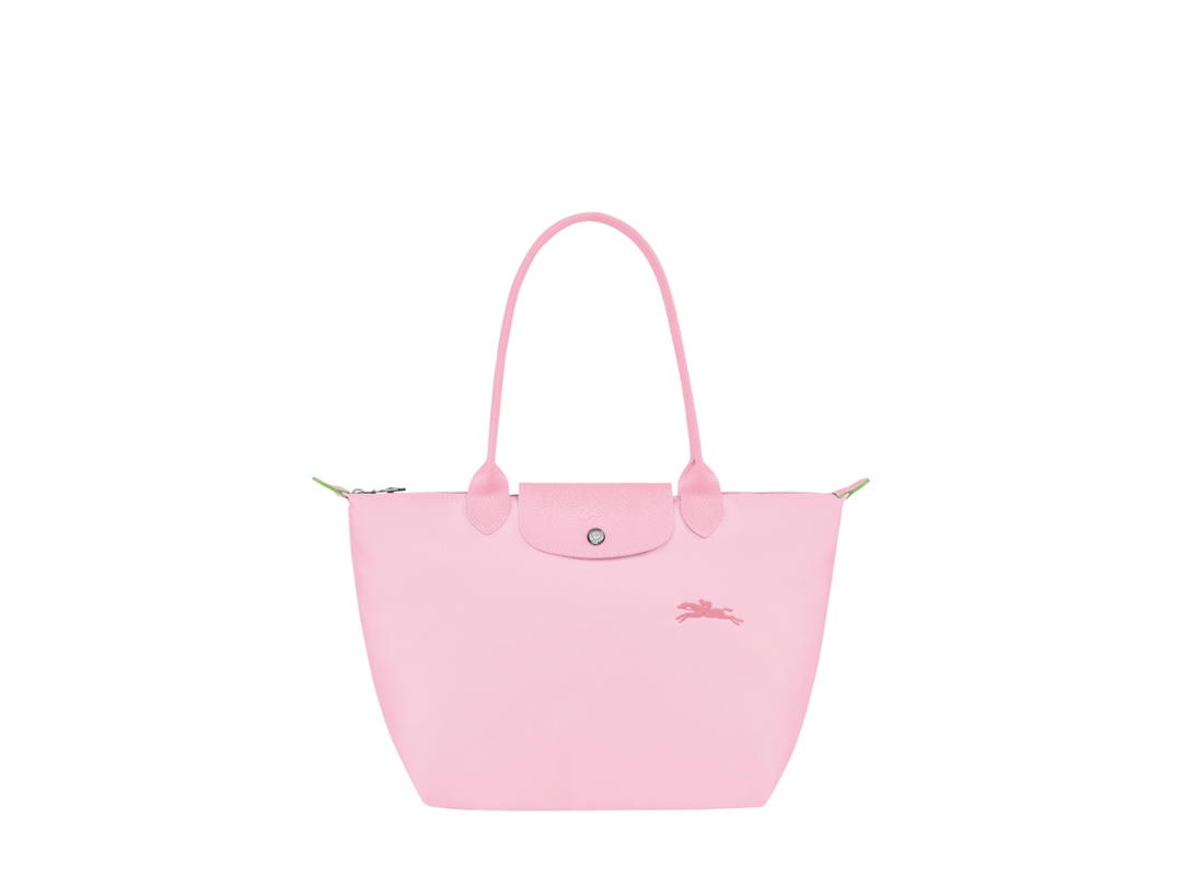 Longchamp Longchamp Le Pliage Green M Tote Bag In Recycled Polyamide Canvas With Silver Color Metallic Hardware Pink