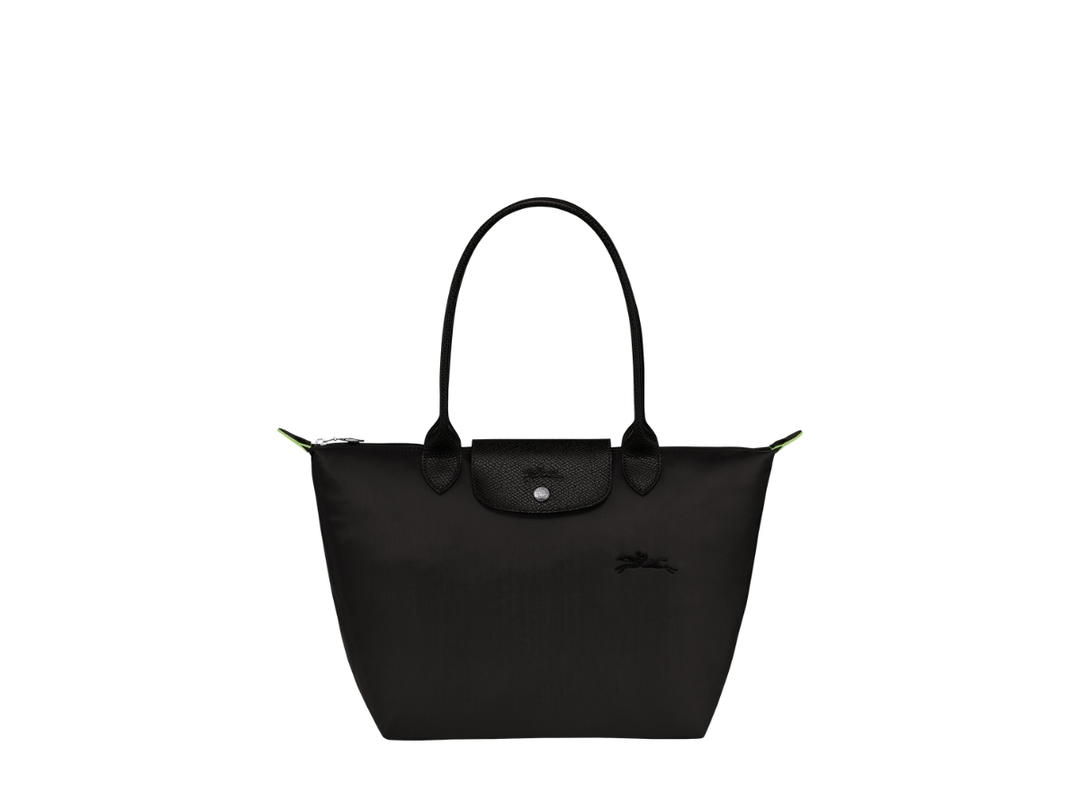 Longchamp Longchamp Le Pliage Green M Tote Bag In Recycled Polyamide Canvas With Silver Color Metallic Hardware Black
