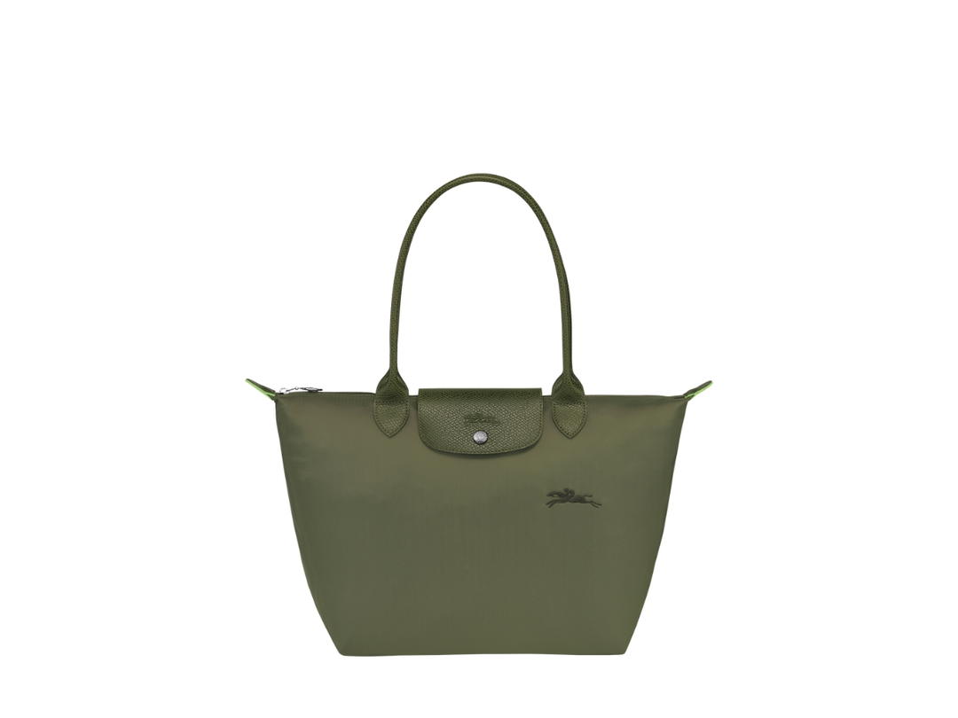 Longchamp Longchamp Le Pliage Green M Tote Bag In Recycled Polyamide Canvas With Silver Color Metallic Hardware Forest