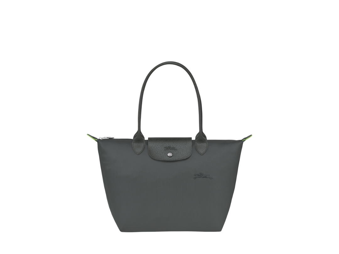 Longchamp Longchamp Le Pliage Green M Tote Bag In Recycled Polyamide Canvas With Silver Color Metallic Hardware Graphite