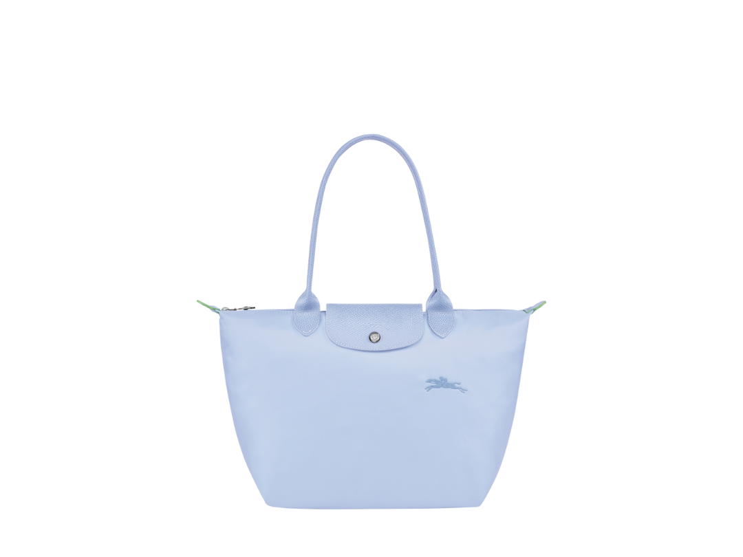 Longchamp Longchamp Le Pliage Green M Tote Bag In Recycled Polyamide Canvas With Silver Color Metallic Hardware Sky Blue