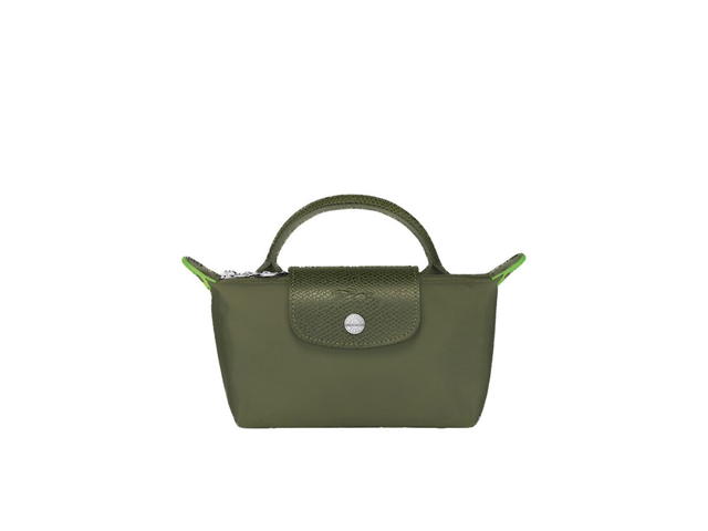 Longchamp Longchamp Le Pliage Green Pouch With Handle In Recycled Canvas With Silver Hardware Forest - view 1