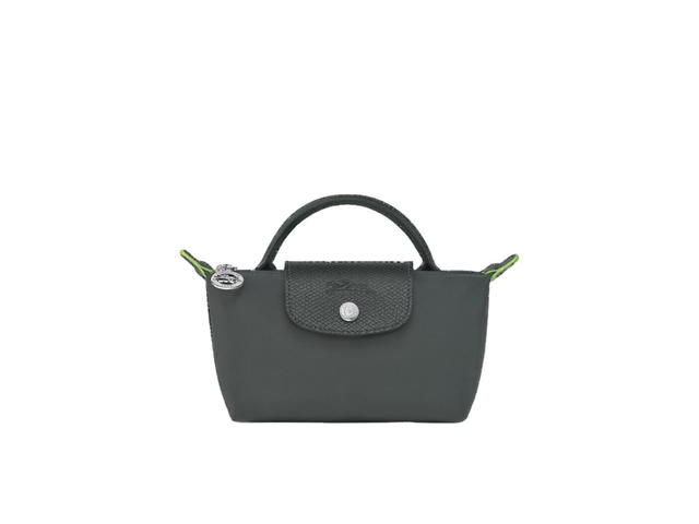 Longchamp Longchamp Le Pliage Green Pouch With Handle In Recycled Canvas With Silver Hardware Graphite - view 1