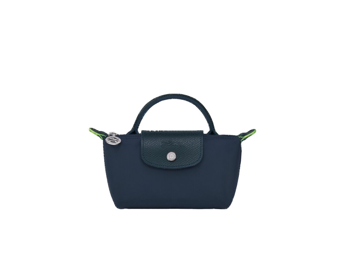 Longchamp Longchamp Le Pliage Green Pouch With Handle In Recycled Canvas With Silver Hardware Navy