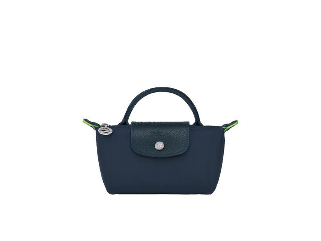 Longchamp Longchamp Le Pliage Green Pouch With Handle In Recycled Canvas With Silver Hardware Navy - view 1