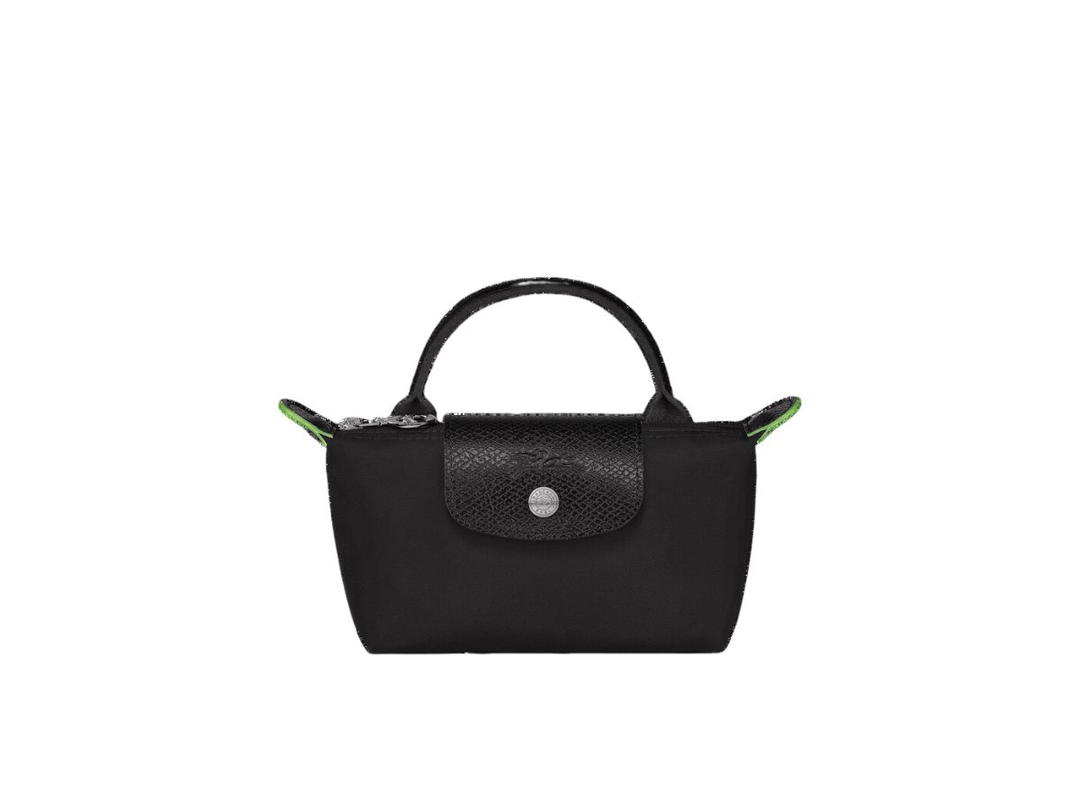 Longchamp Longchamp Le Pliage Green Pouch With Handle In Recycled Canvas With Silver Hardware Black
