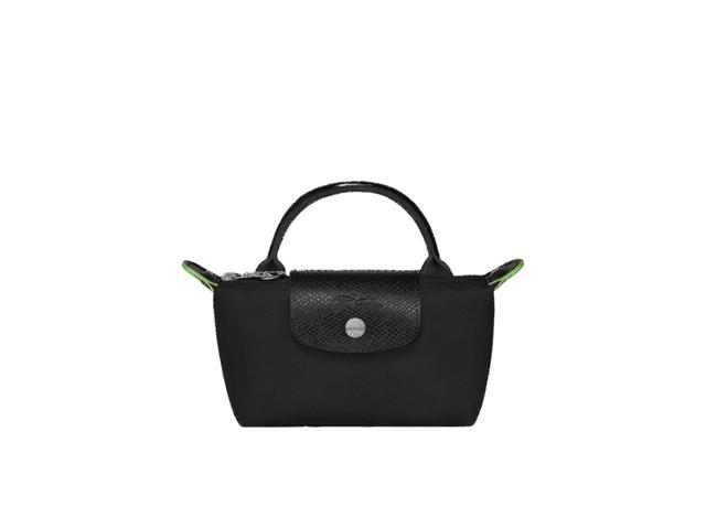 Longchamp Longchamp Le Pliage Green Pouch With Handle In Recycled Canvas With Silver Hardware Black - view 1