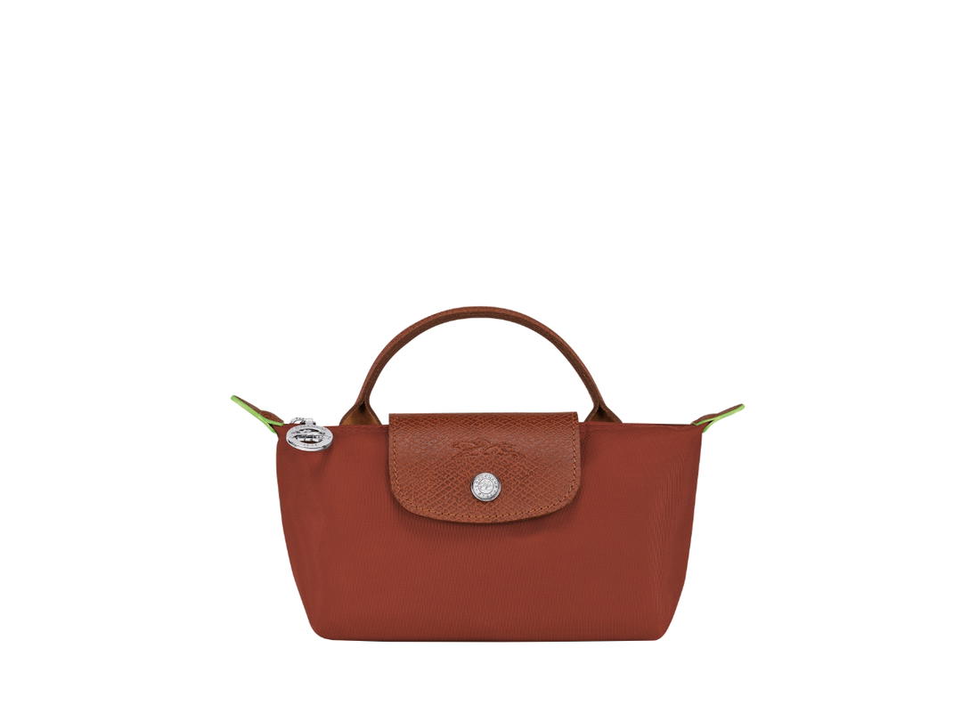 Longchamp Longchamp Le Pliage Green Pouch With Handle In Recycled Canvas With Silver Hardware Chestnut