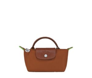 Buy Longchamp Le Pliage Green Pouch With Handle In Recycled Canvas With Silver Hardware Cognac at Sasom – Authentic and Ready to Ship