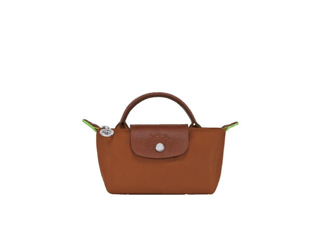 Longchamp Longchamp Le Pliage Green Pouch With Handle In Recycled Canvas With Silver Hardware Cognac - view 1