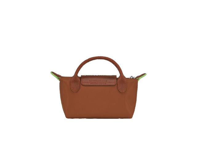 Longchamp Longchamp Le Pliage Green Pouch With Handle In Recycled Canvas With Silver Hardware Cognac - view 2