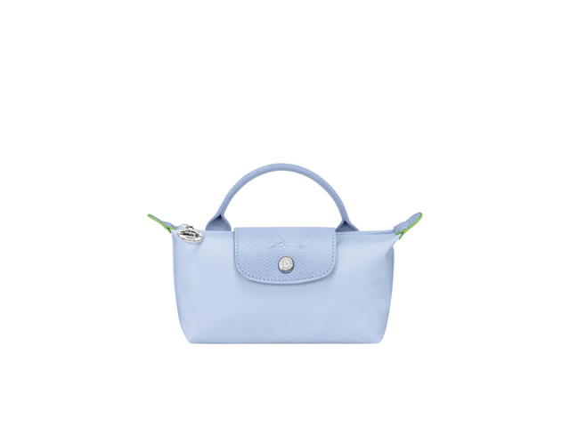 Longchamp Longchamp Le Pliage Green Pouch With Handle In Recycled Canvas With Silver Hardware Sky Blue - view 1