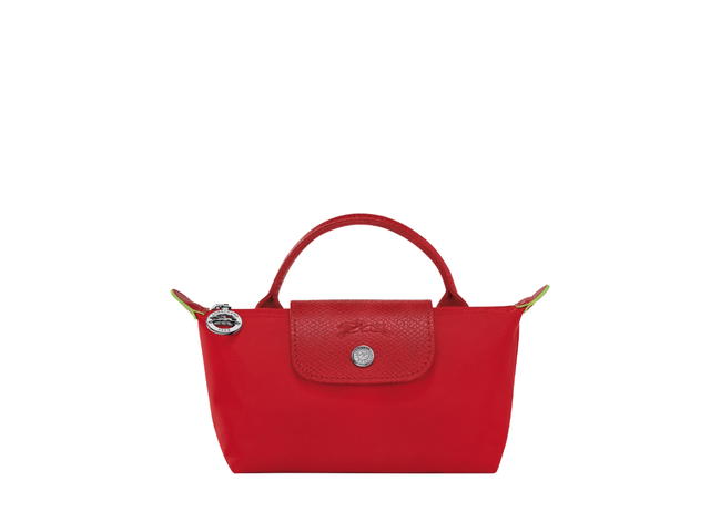 Longchamp Longchamp Le Pliage Green Pouch With Handle In Recycled Canvas With Silver Hardware Tomato - view 1