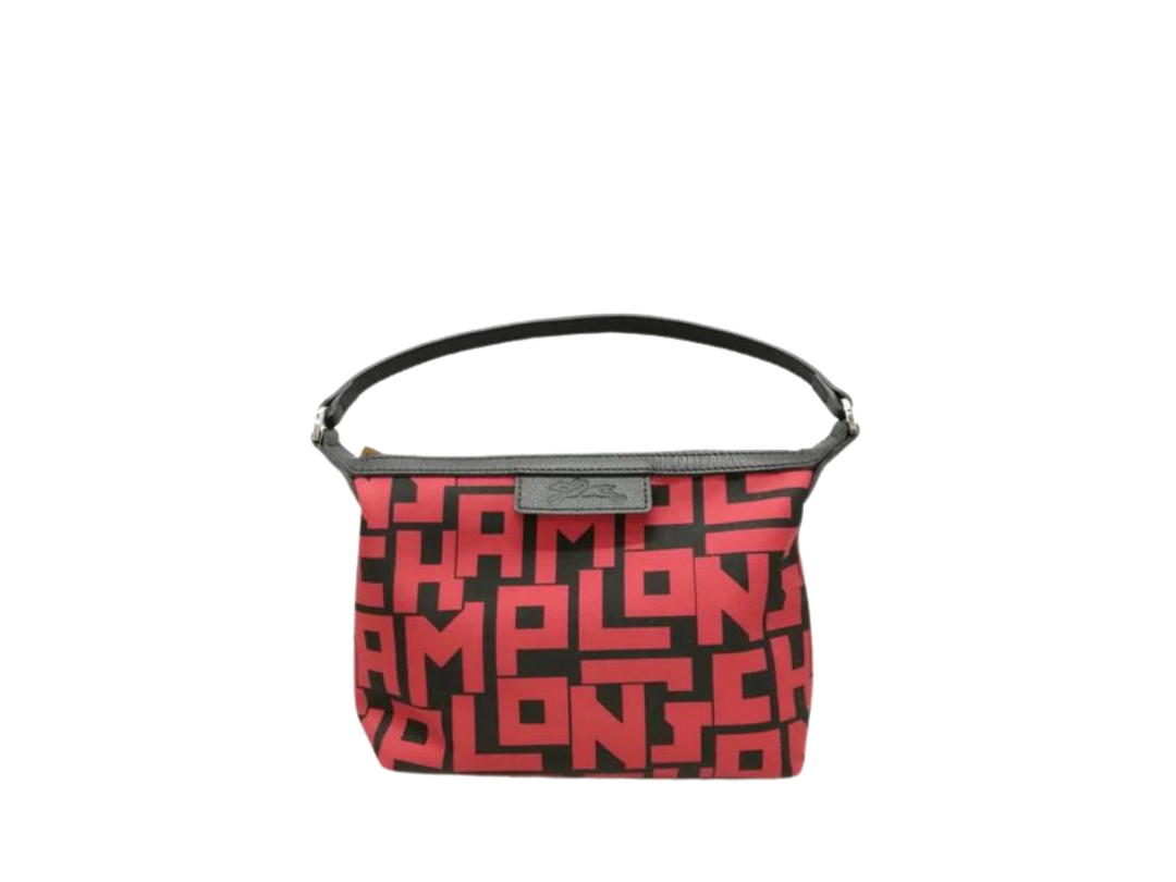 Longchamp Longchamp Le Pliage LGP Clutch In Polyamide Canvas With Silver Hardware Red Black