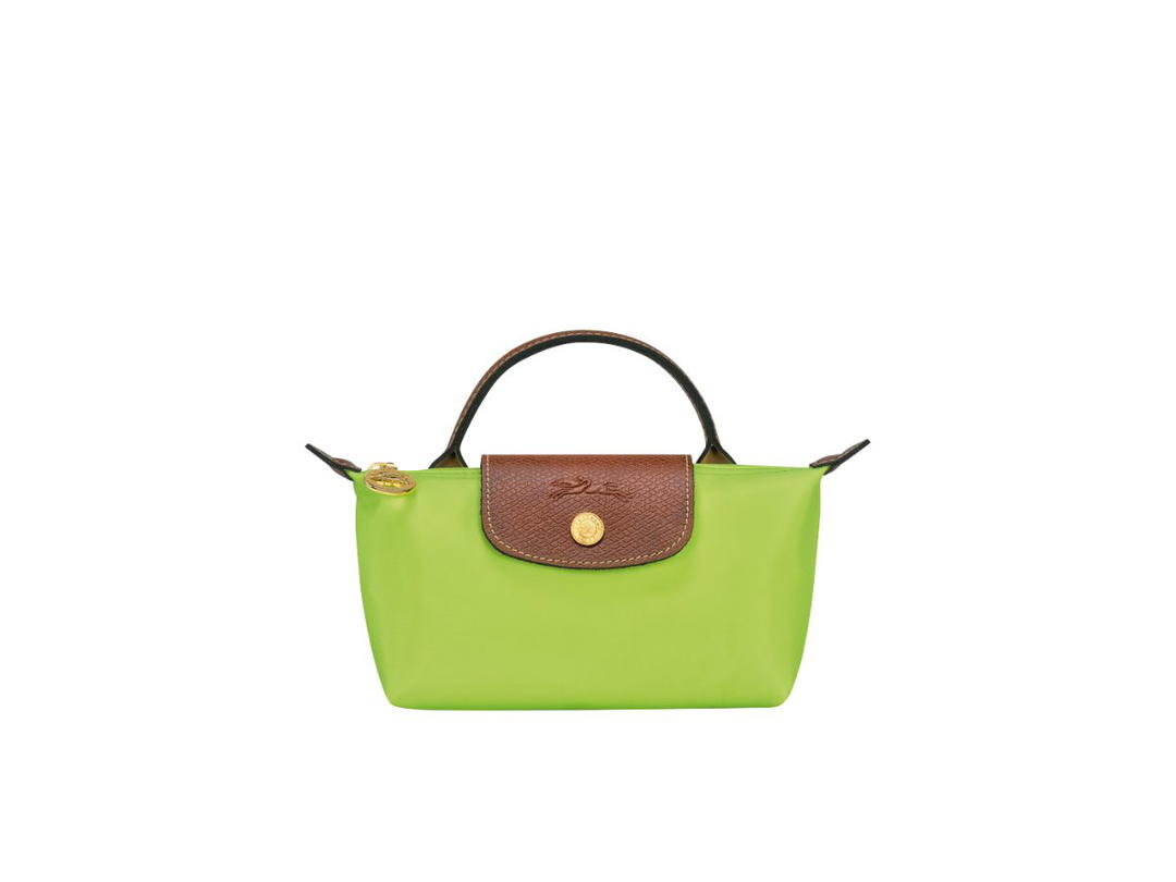 Longchamp Longchamp Le Pliage Original Pouch With Handle In Recycled Canvas With Gold Hardware Green Light