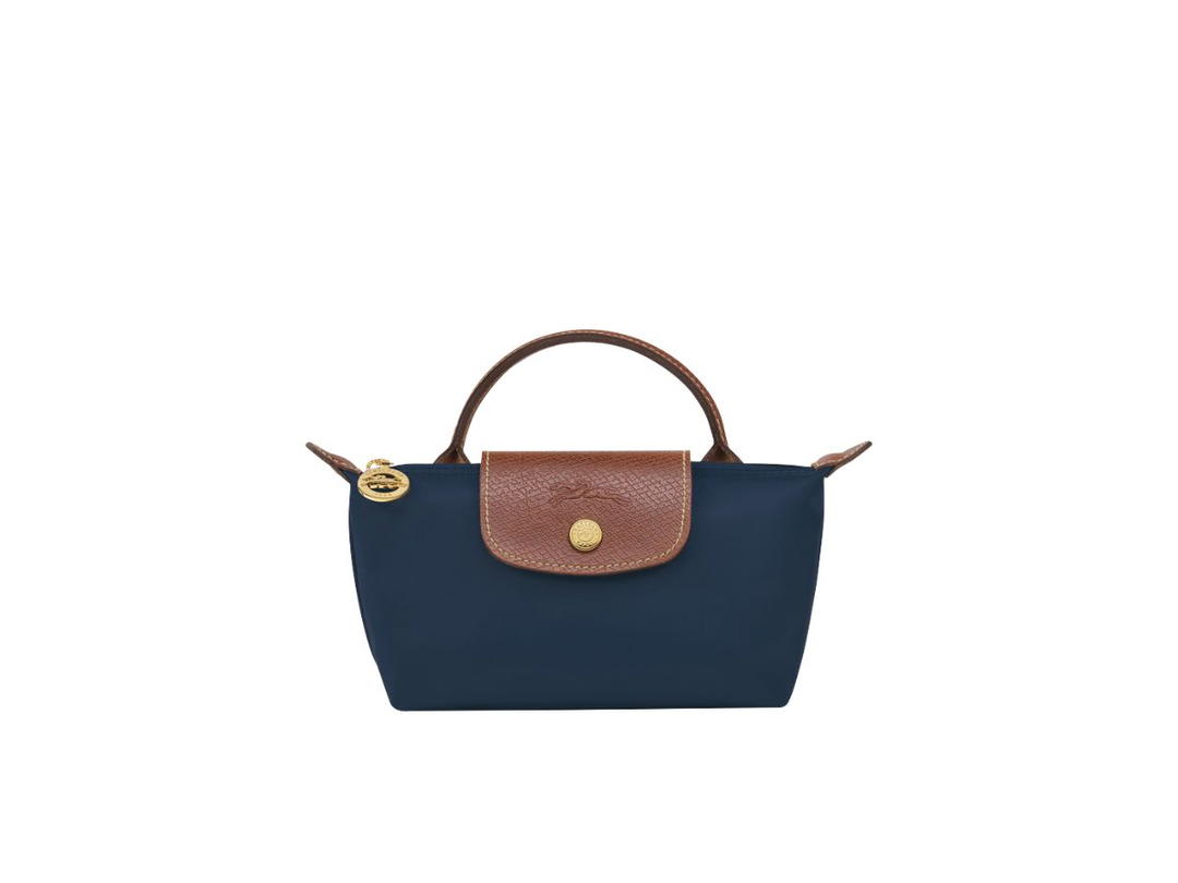 Longchamp Longchamp Le Pliage Original Pouch With Handle In Recycled Canvas With Gold Hardware Navy