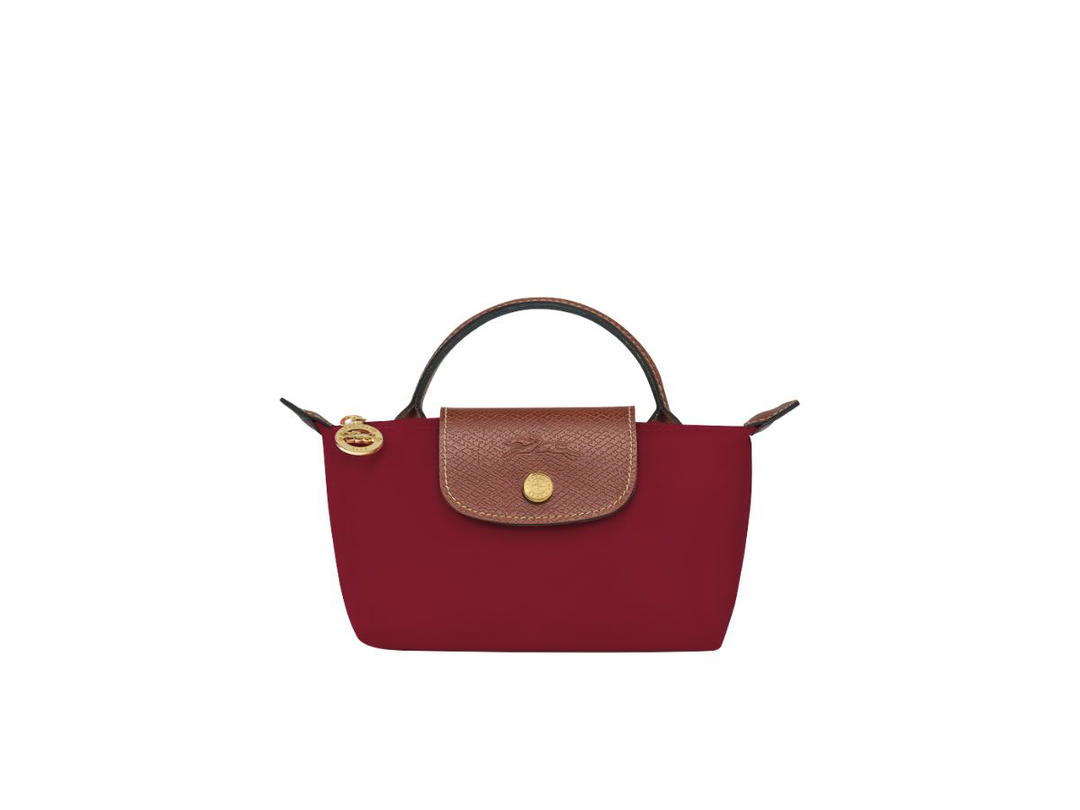Longchamp Longchamp Le Pliage Original Pouch With Handle In Recycled Canvas With Gold Hardware Red