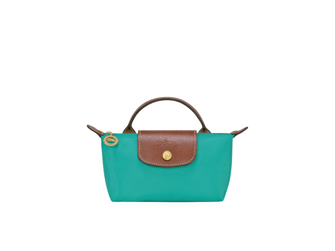 Longchamp Longchamp Le Pliage Original Pouch With Handle In Recycled Canvas With Gold Hardware Turquoise