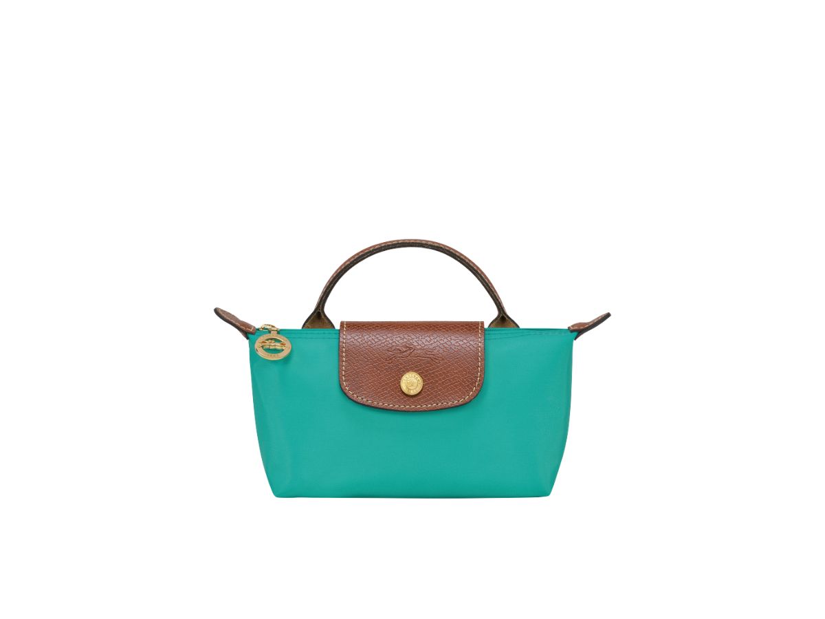 Longchamp Longchamp Le Pliage Original Pouch With Handle In Recycled Canvas With Gold Hardware Turquoise