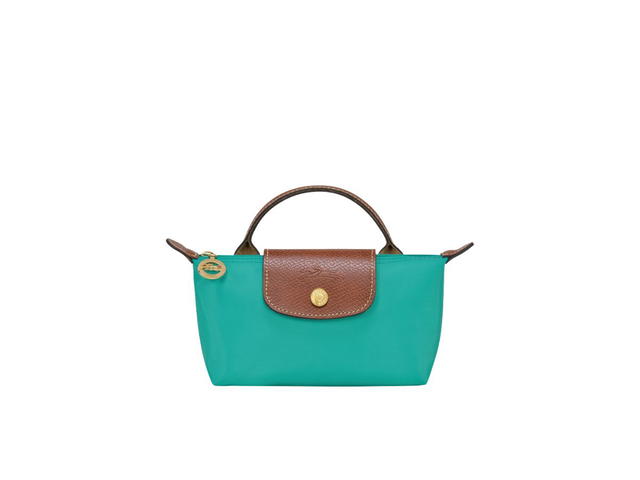Longchamp Longchamp Le Pliage Original Pouch With Handle In Recycled Canvas With Gold Hardware Turquoise - view 1