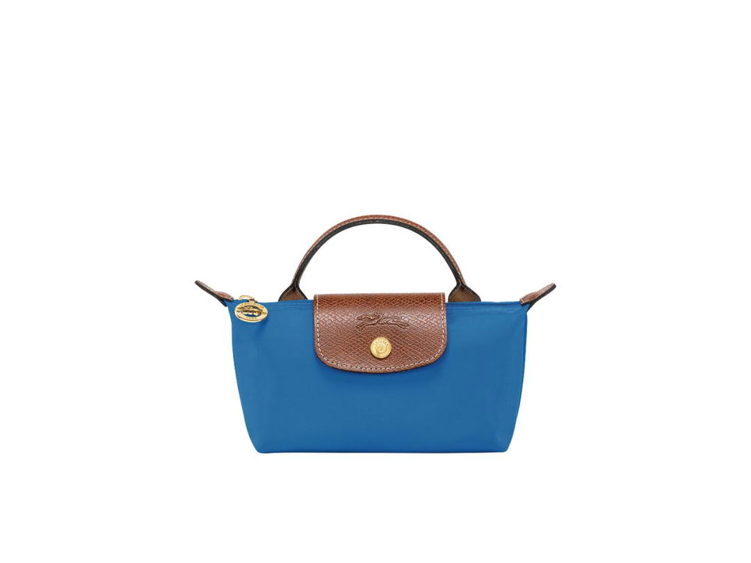 Longchamp Longchamp Le Pliage Original Pouch With Handle In Recycled Canvas With Gold Hardware Cobalt