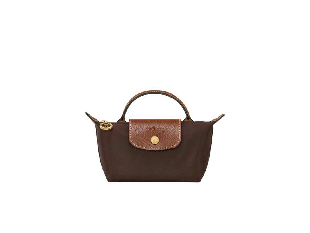 Longchamp Longchamp Le Pliage Original Pouch With Handle In Recycled Canvas With Gold Hardware Ebony