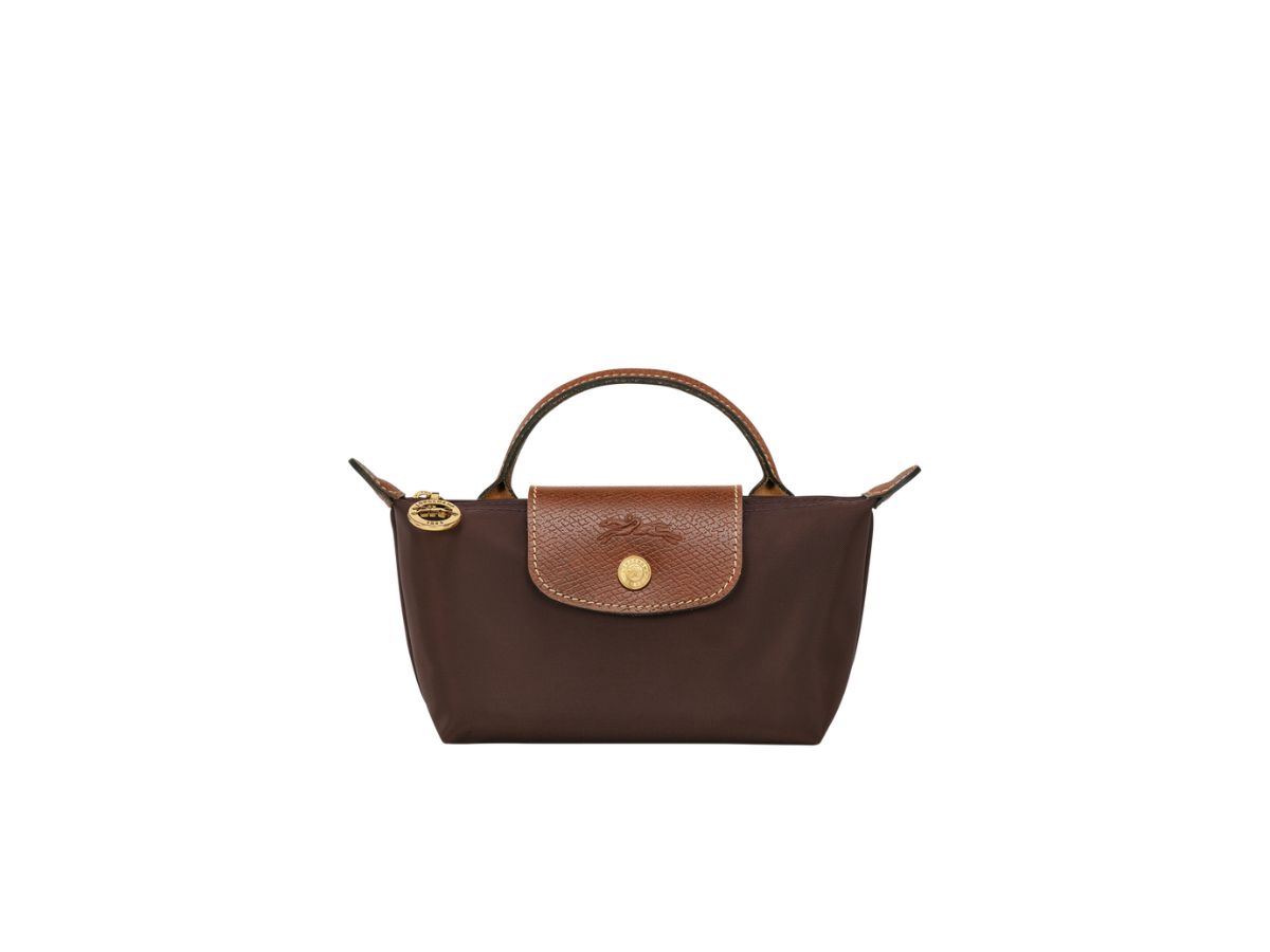 Longchamp Longchamp Le Pliage Original Pouch With Handle In Recycled Canvas With Gold Hardware Ebony