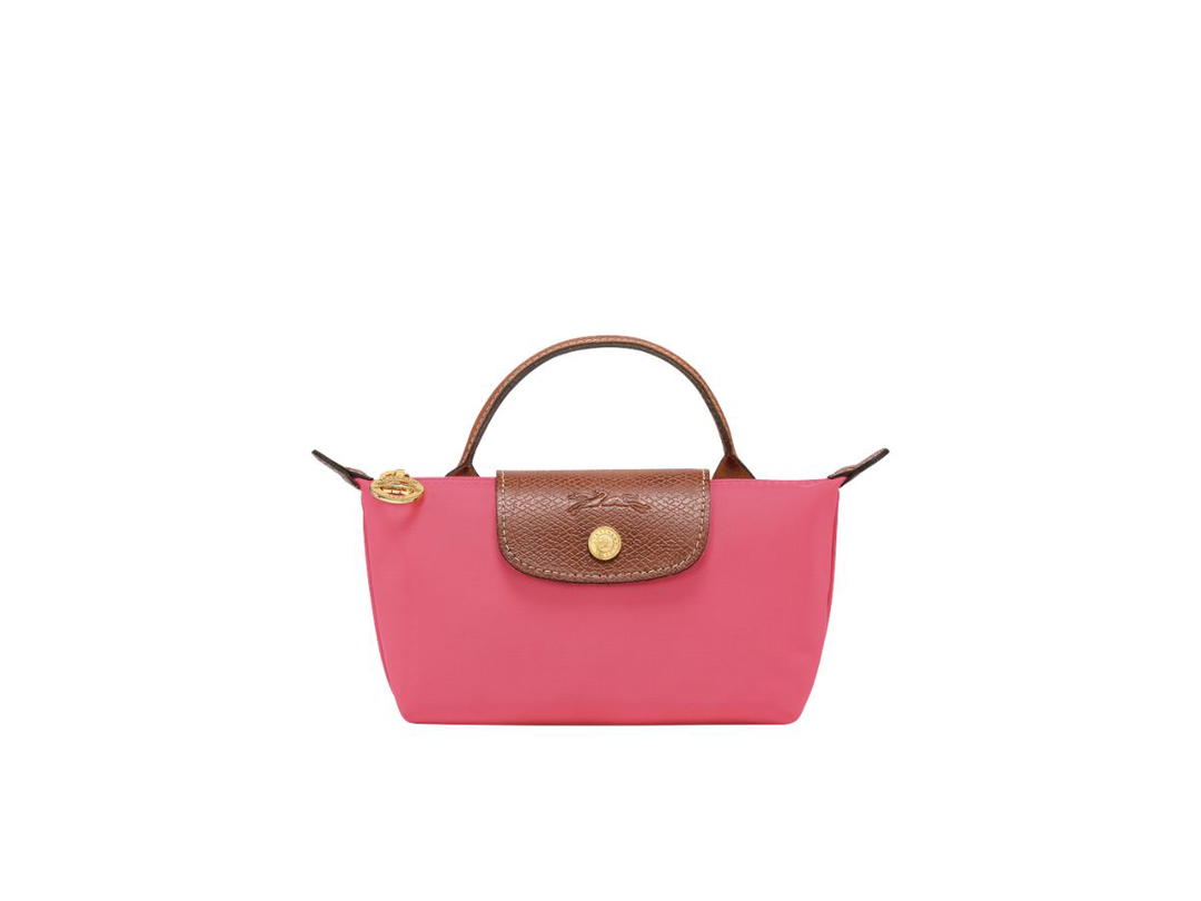Longchamp Longchamp Le Pliage Original Pouch With Handle In Recycled Canvas With Gold Hardware Grenadine