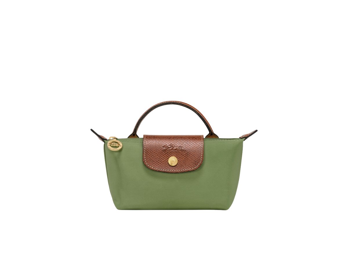 Longchamp Longchamp Le Pliage Original Pouch With Handle In Recycled Canvas With Gold Hardware Lawn-Grenadine
