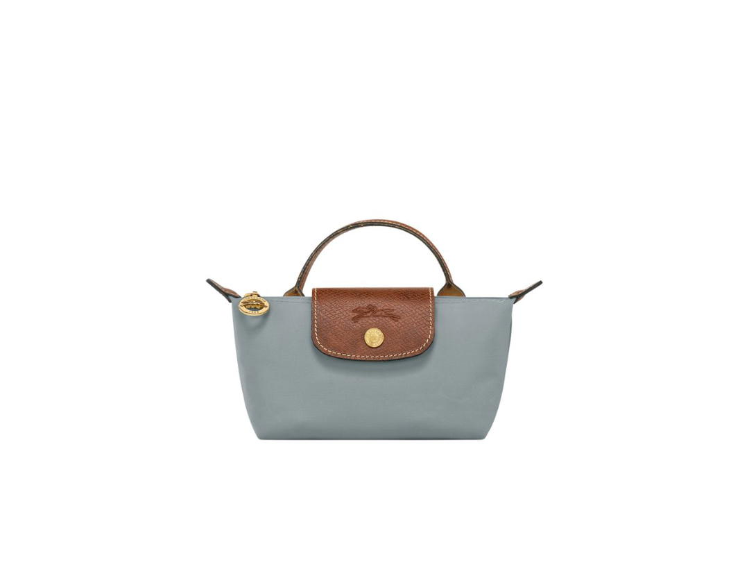 Longchamp Longchamp Le Pliage Original Pouch With Handle In Recycled Canvas With Gold Hardware Steel