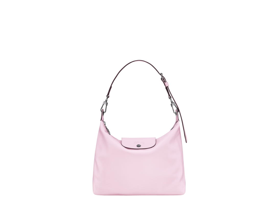 Longchamp Longchamp Le Pliage Xtra M Hobo Bag In Cowhide Leather With Dark Silver Metal Hardware Petal Pink