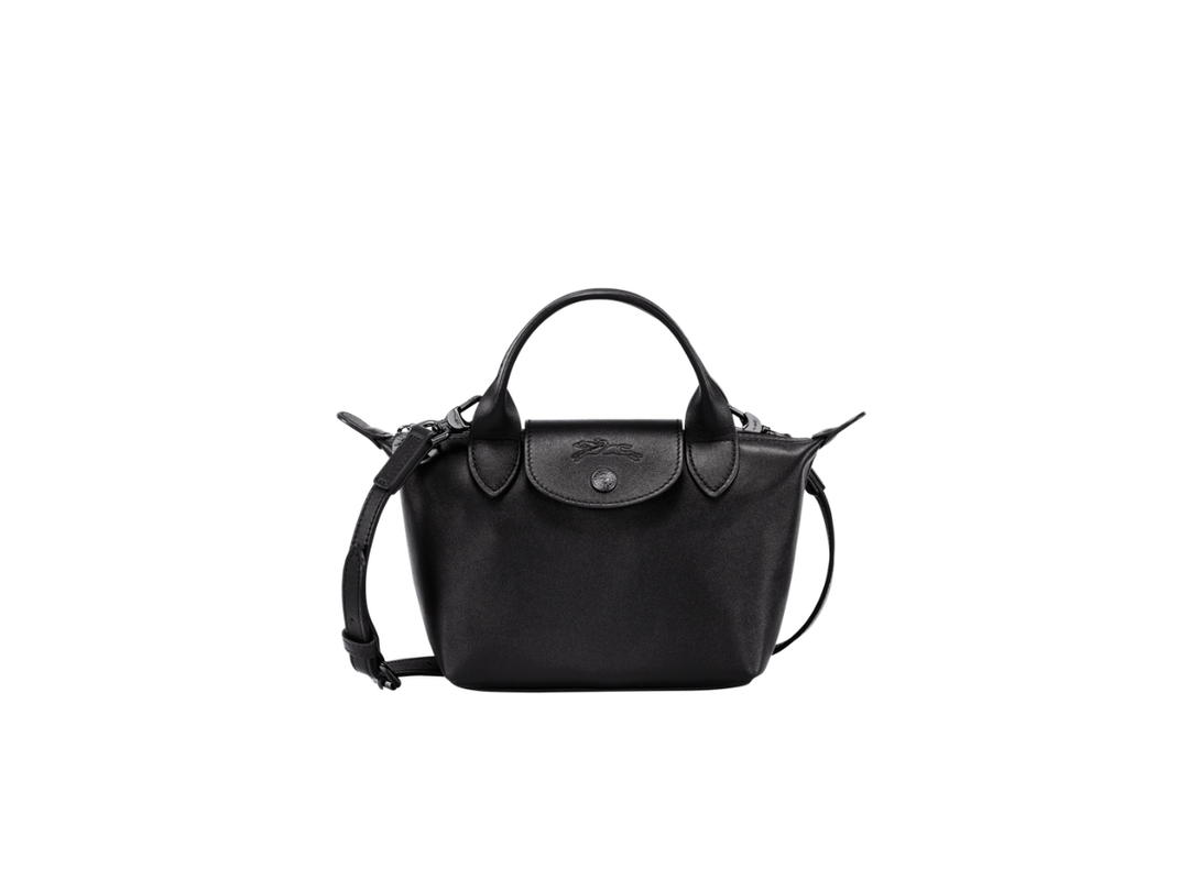 Longchamp Longchamp Le Pliage Xtra XS Handbag In Cowhide Leather With Dark Silver Metal Black