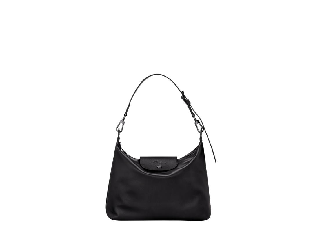 Longchamp Longchamp Le Pliage Xtra M Hobo Bag In Cowhide Leather With Dark Silver Metal Hardware Black
