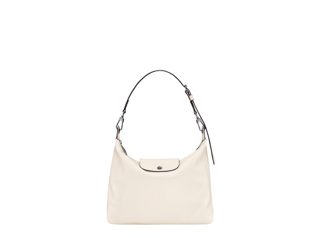 Longchamp Longchamp Le Pliage Xtra M Hobo Bag In Cowhide Leather With Dark Silver Metal Hardware Ecru