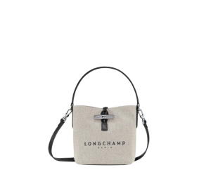 Longchamp Roseau Logo Bucket Bag In Canvas With Silver-tone Hardware Ecru