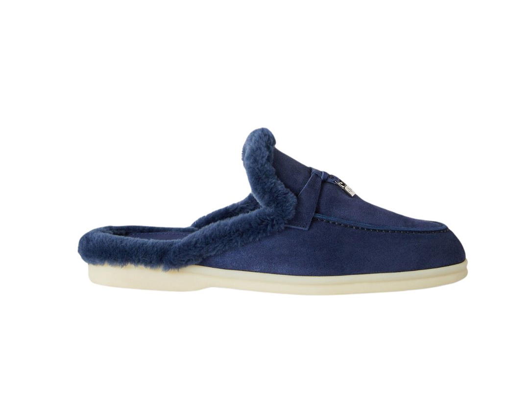 Loro Piana Loro Piana Charms With Soft Fur Walk Babouche Loafers Midnight Blue (W)