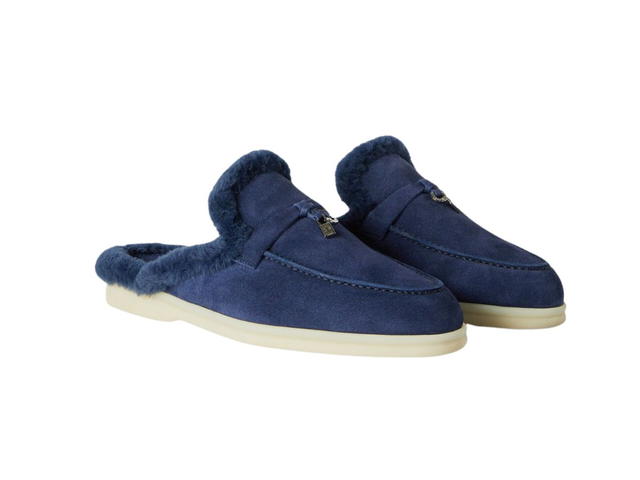 Loro Piana Loro Piana Charms With Soft Fur Walk Babouche Loafers Midnight Blue (W) - view 2