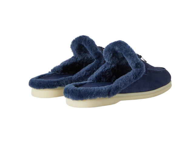 Loro Piana Loro Piana Charms With Soft Fur Walk Babouche Loafers Midnight Blue (W) - view 3
